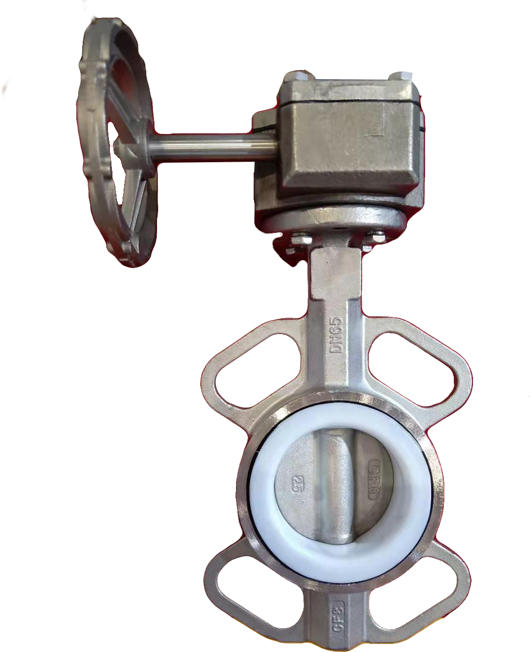SS Body PTFE Seat Wafer Butterfly Valve with SS Gear Box
